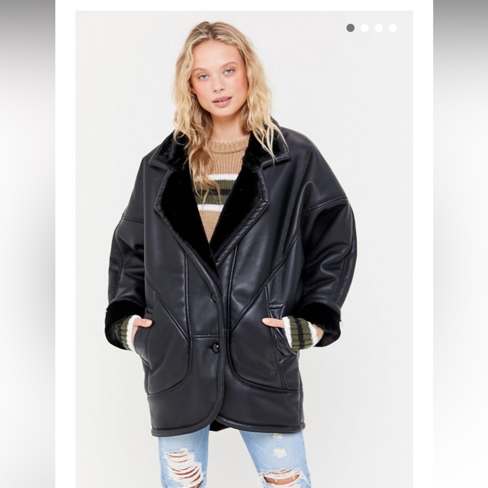 UO Oversized Faux Leather Aviator Jacket